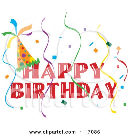 happy birthday banner clip art. Royalty-free holiday clipart picture of a Happy Birthday banner with a party 