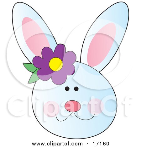 Sports Coloring Sheets on Happy White Bunny Rabbit Face With A Purple Flower By The Ear Clipart