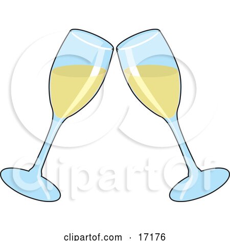 Two Wine Glasses Toasting With White Wine At A Wedding Anniversary Or Other 
