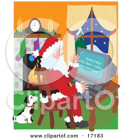 Clipart Illustration of a Black Silhouette Of Santa Claus Gesturing With His 