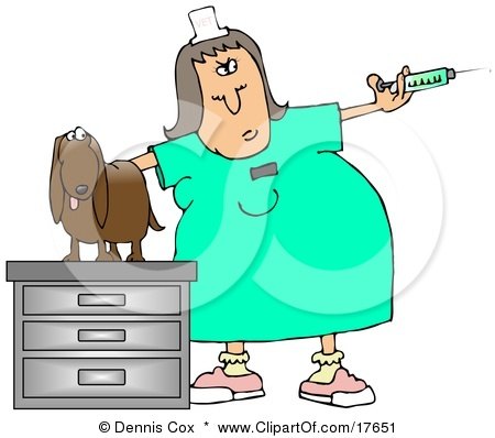 Royalty-free occupation clipart picture of a vet tech preparing a syringe to 