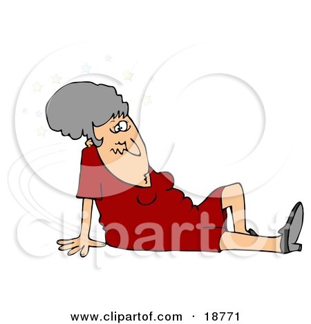 18771-Clipart-Illustration-Of-A-Gray-Haired-Lady-In-A-Red-Dress-Seeing-Stars-And-Sitting-On-The-Floor-After-Taking-A-Nasty-Fall-And-Injuring-Herself-At-The-Office.jpg