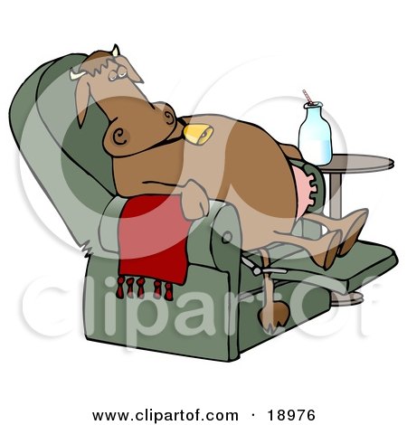 18976-Clipart-Illustration-Of-An-Exhausted-Brown-Cow-Kicked-Back-Reclined-And-Relaxing-In-A-Green-Lazy-Chair-With-A-Bottle-Of-Milk-Beside-Him-Winding-Down-After-A-Long-Day-Of-Work-At-The-Dairy-Farm.jpg
