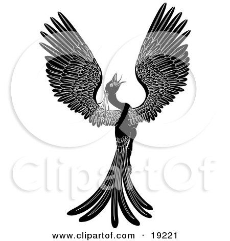 Clipart Illustration Of A Majestic Black Phoenix Fantasy Bird Opening Its