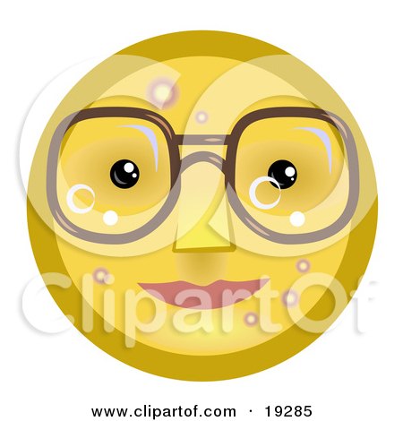 Clipart Illustration of a Four Eyed Yellow Smiley Face Wearing Glasses