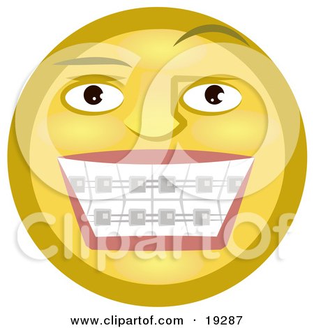 Clipart Illustration of a Metal Mouth Yellow Smiley Face Showing Its Braces 