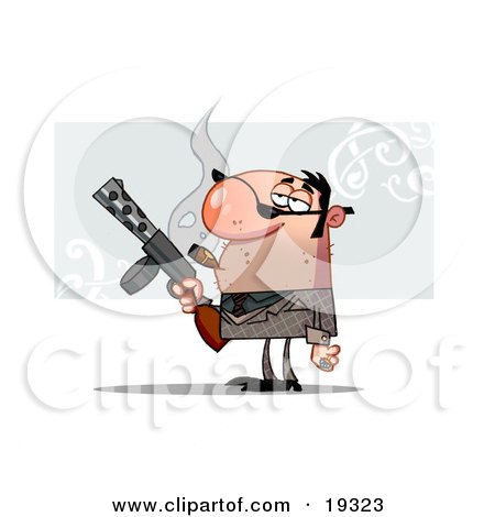 Clipart Illustration Of A Cigar Smoking Mobster Guy Holding A Tommy Gun And