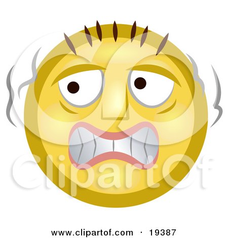 Clipart Illustration of a Scared Yellow Smiley Face Trembling Like A Chicken