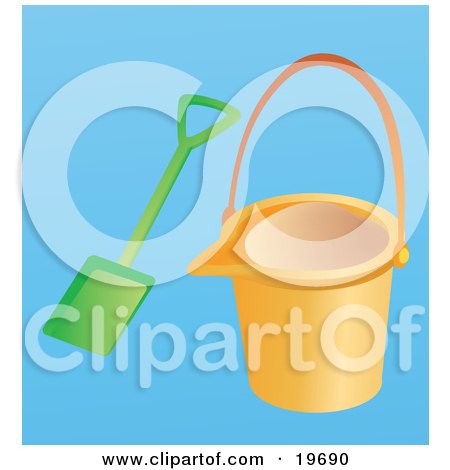 Royalty-free full color beach clipart picture of an orange beach bucket and 