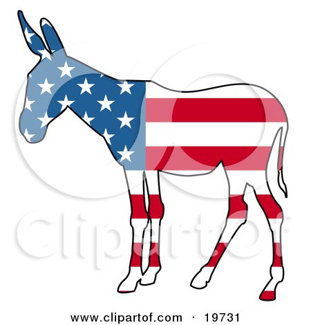  donkey silhouette with stars and stripes of the American flag.
