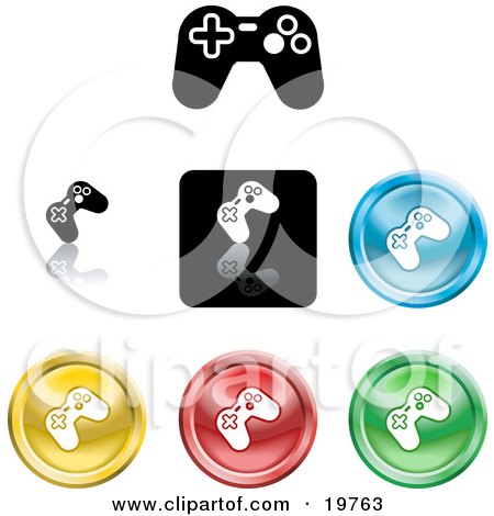 black and white game icon.  of a Collection of Different Colored Video Game Controller Icon Buttons