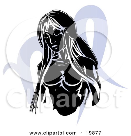  a silhouetted virgin over a blue Virgo astrological sign of the zodiac.