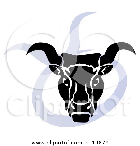  a silhouetted bull over a blue Taurus astrological sign of the zodiac.