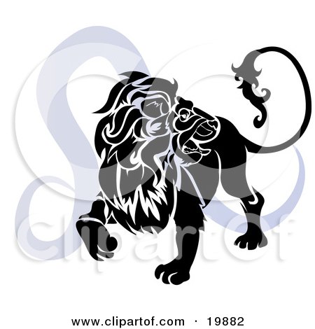 Gemini Tattoo Symbol of a silhouetted lion over a blue Leo astrological sign 