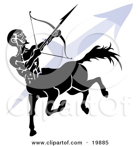  an arrow over a blue Sagittarius astrological sign of the zodiac.