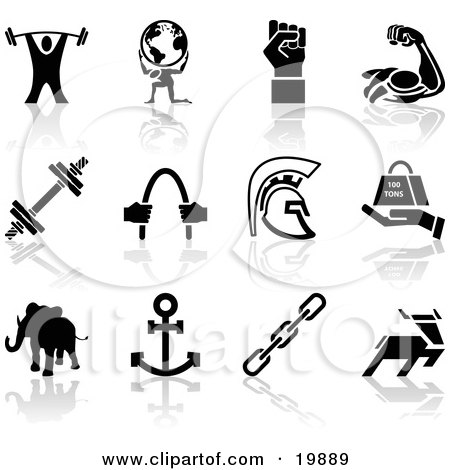 Royalty-free clipart picture of a collection of black silhouette strengh 