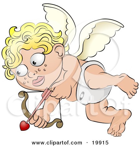 Clipart Illustration of a Blond Haired, Freckled, Diapered Baby Angel With 