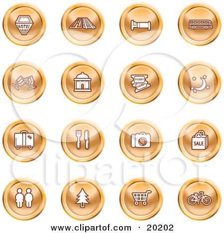 Royalty-free clipart picture of a collection of orange icons of 