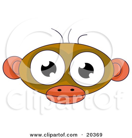 Clipart Illustration of a Cute Alien Face Resembling A Monkey, With Big Eyes 
