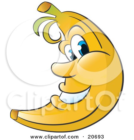 Clipart Illustration of a Friendly Blue Eyed Yellow Banana Character Smiling