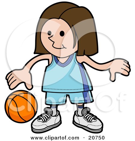 Clipart Illustration of a Sporty Girl In A Blue Uniform Dribbling A 