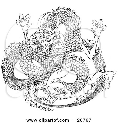 Clipart Illustration of a Japanese Dragon With Scales Tangling Itself by 