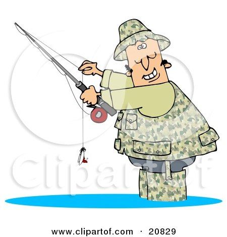 Clipart Illustration of a Happy Man Dressed In Camouflage Gear,