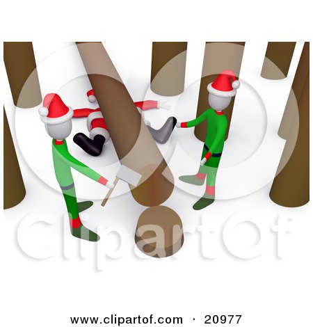  computer generated clipart picture of santa squished under a tree trunk 