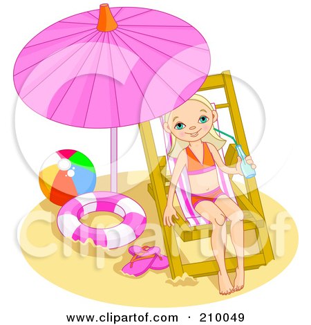 Royalty-free clipart picture of a little girl drinking water and relaxing 
