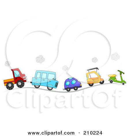 Line Of Cute Cars And Vehicles Driving On A Hilly Road Posters Art Prints