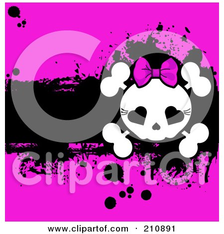 Cute Girly Skull And Cross Bones Over A Grungy Black And Pink Background by