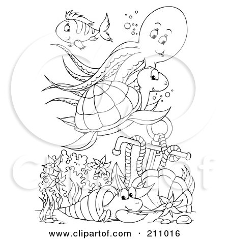 Turtle Coloring Pages on Clipart Illustration Of A Coloring Page Outline Of An Octopus  Turtle