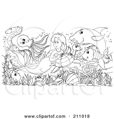 Basketball Coloring Pages on Coloring Page Outline Of Sea Creatures Surrounding A Pretty Mermaid