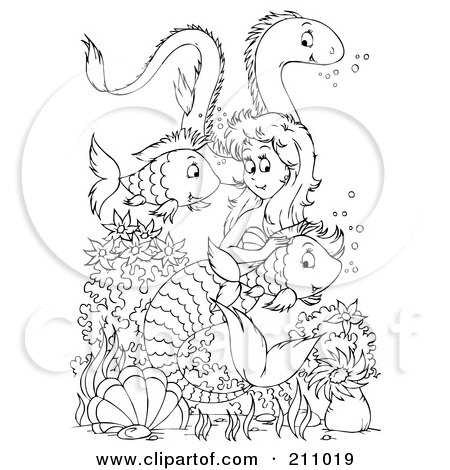Mermaid Coloring on Download Coloring Page Outline Of A Mermaid Swimming With An Eel And