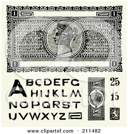  Fashioned Fonts on Digital Collage Of Old Fashioned Currency And Letters