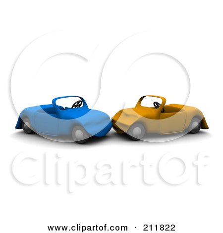 RoyaltyFree RF Clipart Illustration of a 3d Car Wreck Between Blue And