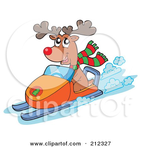 Royalty-free clipart picture of a reindeer riding a snowmobile, 