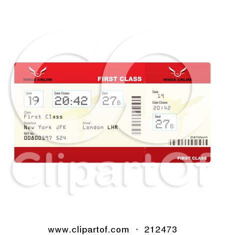 Royalty-Free (RF) Clipart Illustration of a First Class Plane Ticket With 