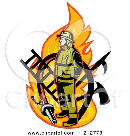 Royalty-free clipart picture of a flame and fireman logo, 