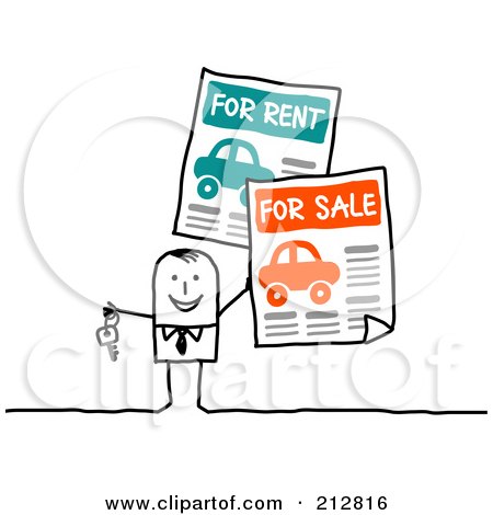 For Sale Sign Car. Man With Car For Sale And