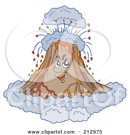 Royalty-free clipart picture of a mad volcano erupting, 