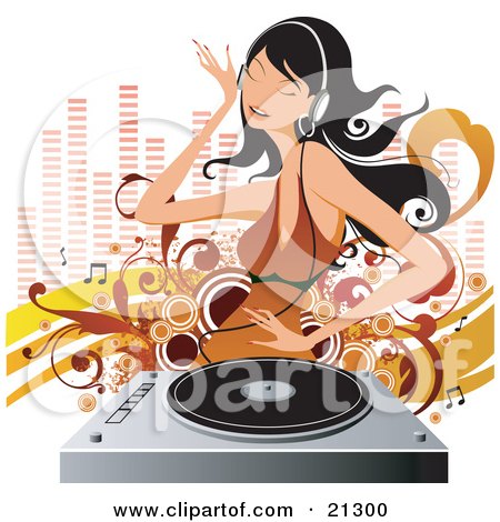 http://images.clipartof.com/small/21300-Beautiful-Black-Haired-Woman-In-A-Brown-Dress-Dancing-While-Listening-To-Music-On-A-Vinyl-Record-Through-Headphones-Poster-Art-Print.jpg