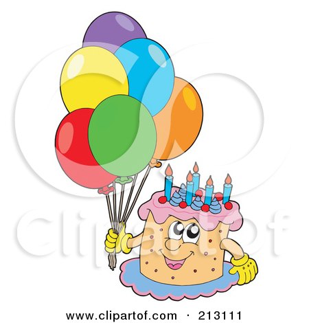 birthday balloons and cake. Happy Birthday Cake Character