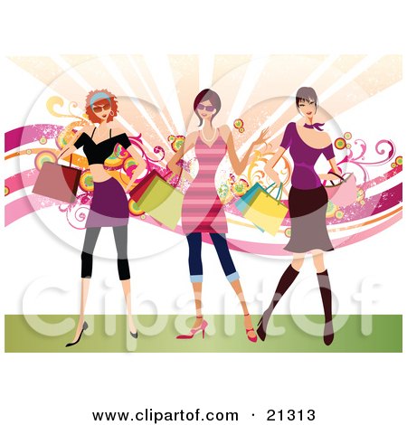 Royalty-free full color lifestyle clipart picture of three rich caucasian 
