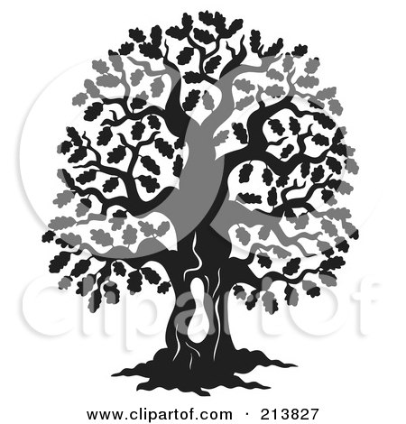 Royalty-free clipart picture of a black and white lime oak tree design, 