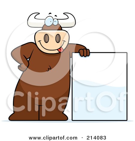Cartoon Clipart Of A Black And White Bull Running Upright - Vector