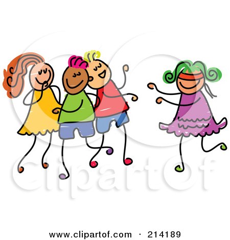 RoyaltyFree RF Clipart Illustration of Square Head Girls Playing Patty 