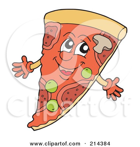 Royalty-free clipart picture of a happy supreme pizza slice, 