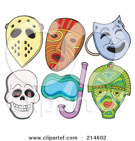 Clipart Outlined Face Masks - Royalty Free Vector Illustration by