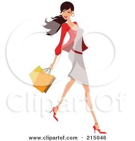 Royalty-Free (RF) Clipart Illustration of a Woman Shopping In A Gray Dress And Red Blazer - Full Body by OnFocusMedia